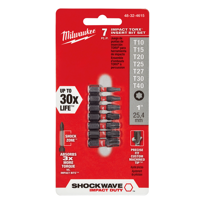 SHOCKWAVE™ Insert Bit Set 7 PceT10, T15, T20, T25, T27, T30, T40