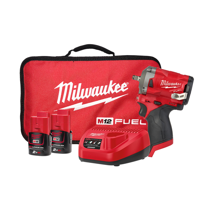 M12 FUEL™ 3/8" Stubby Impact Wrench with Friction Ring Kit (2x 2.0Ah)