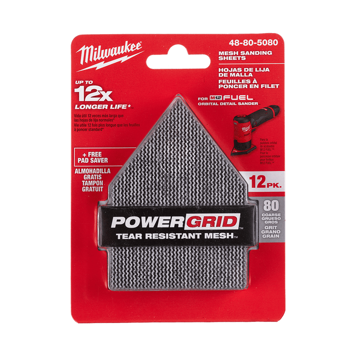 80 Grit Hook And Look Net Sandpaper 12Pk (ONLY compatible with M12 FUEL Orbital Sander M12FDSS0)