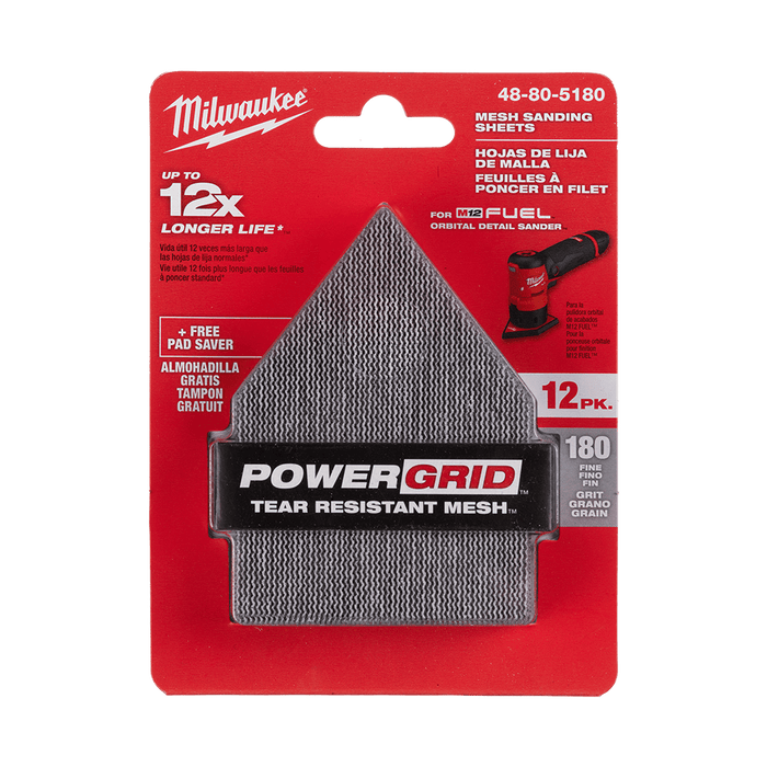 180 Grit Hook And Look Net Sandpaper 12Pk (ONLY compatible with M12 FUEL Orbital Sander M12FDSS0)