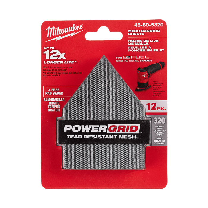 320 Grit Hook And Look Net Sandpaper 12Pk (ONLY compatible with M12 FUEL Orbital Sander M12FDSS0)