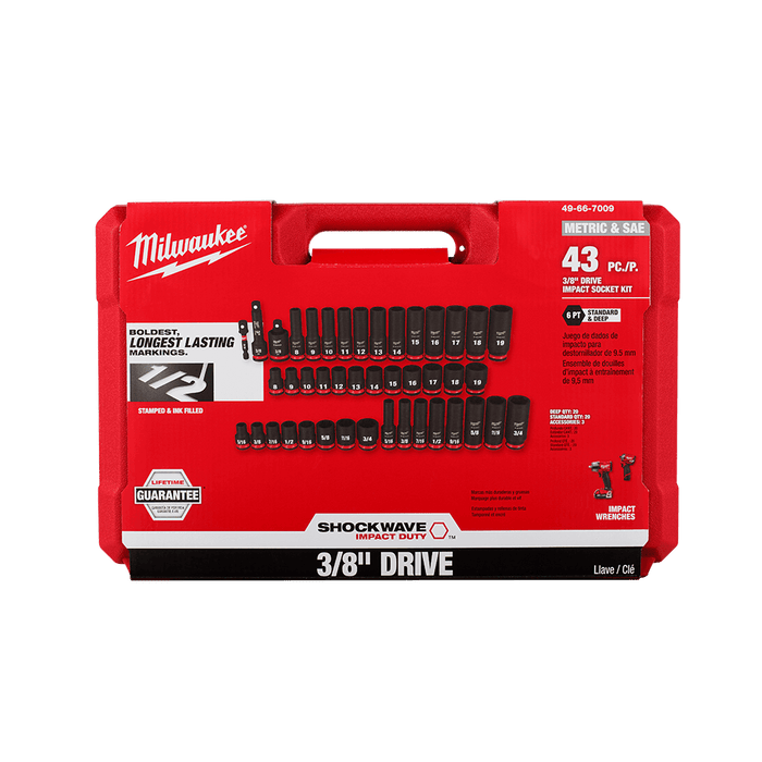 SHOCKWAVE™ 3/8" Drive 43PC SAE & Metric Deep 6 Point Impact Socket Set