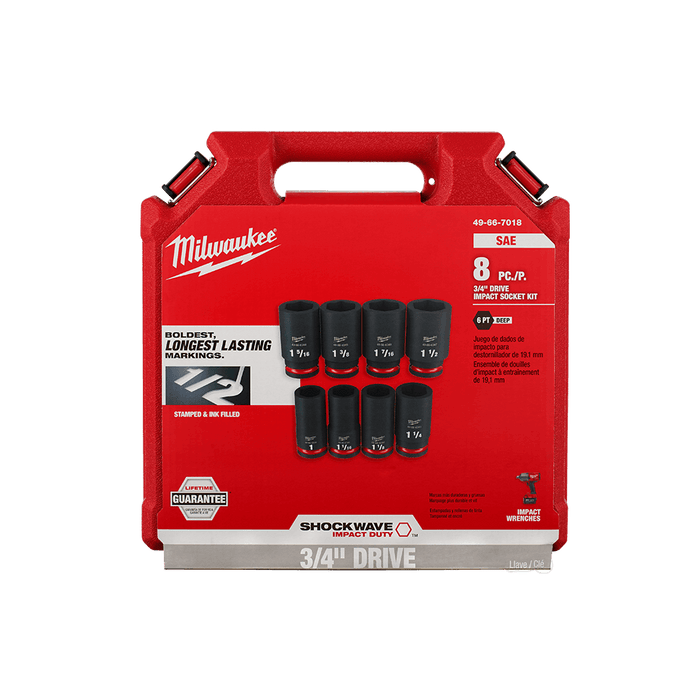 SHOCKWAVE™ 3/4" Drive 8PC SAE Deep 6 Point Impact Socket Set