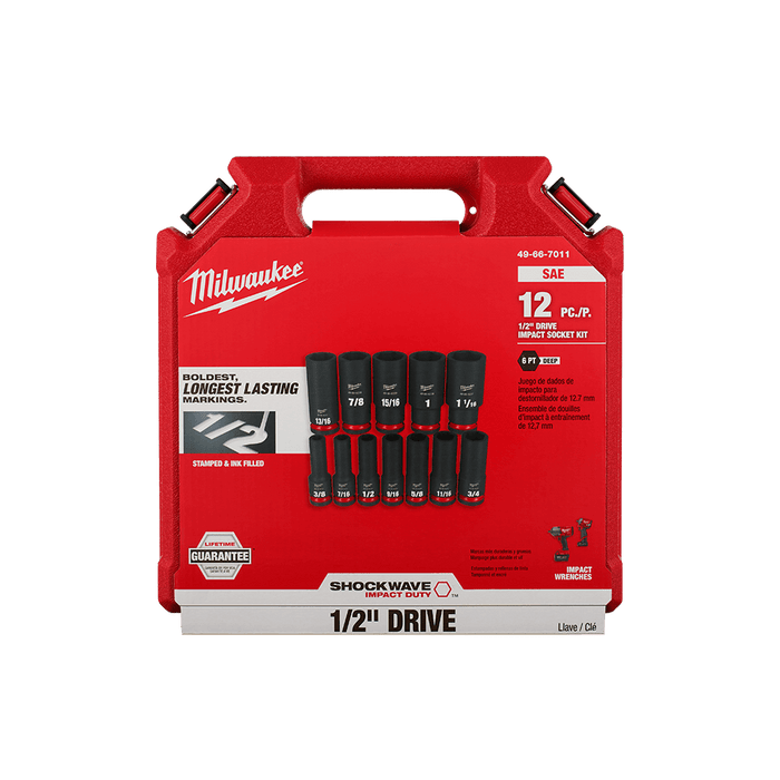 SHOCKWAVE™ 1/2" Drive 12PC SAE Deep 6 Point Impact Socket Set