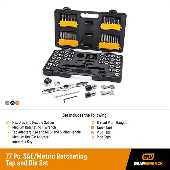 SET RAT TAP & DIE SAE MET 77PC