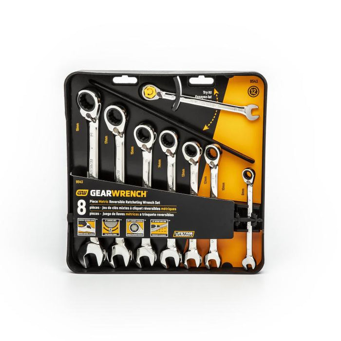 8PC 12PT MET REV COMB RAT WRENCH SET