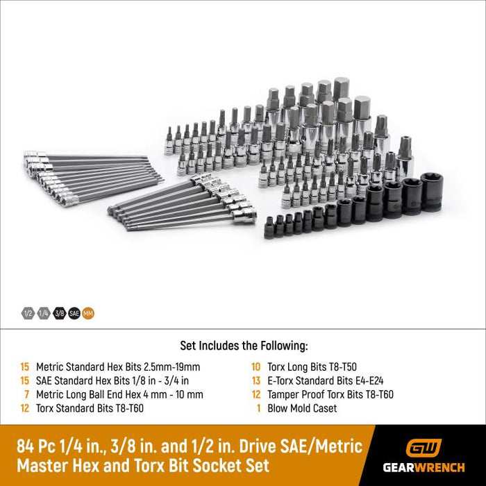 SET SKT TORX & HEX BIT MAST 84PC