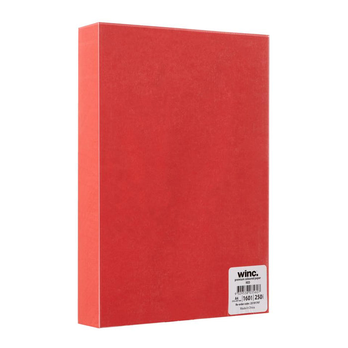 Winc Premium Coloured Cover Paper A4 160gsm Red Pack 250