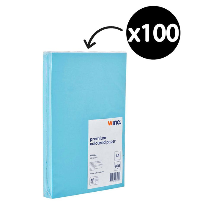 Winc Premium Coloured Cover Paper A4 200gsm Lake Blue Pack100