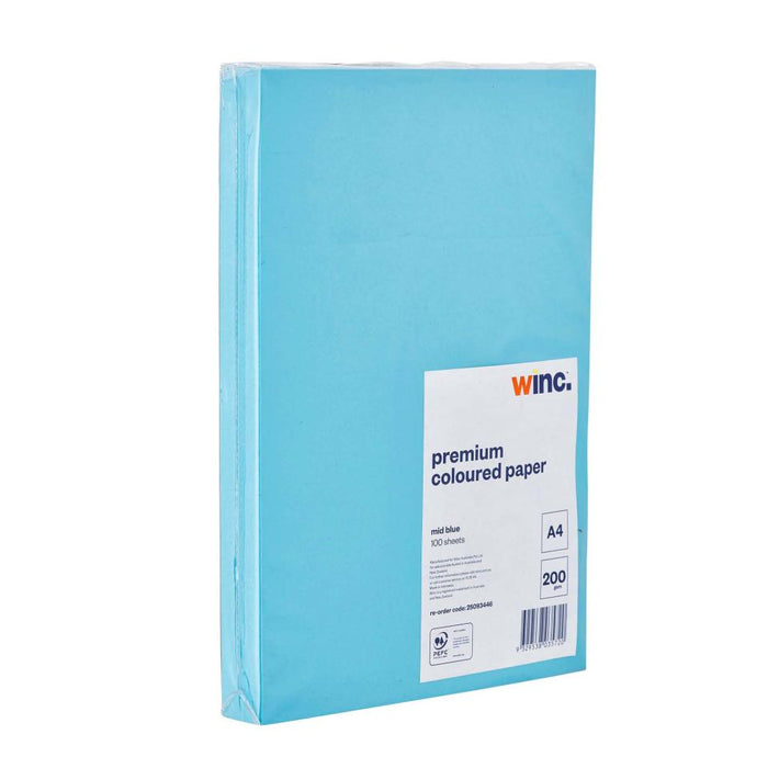 Winc Premium Coloured Cover Paper A4 200gsm Lake Blue Pack100