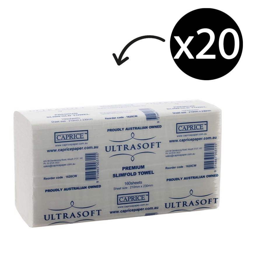 Caprice Ultrasoft Paper Hand Towel Slimfold 160 Sheets White Carton 2 ...