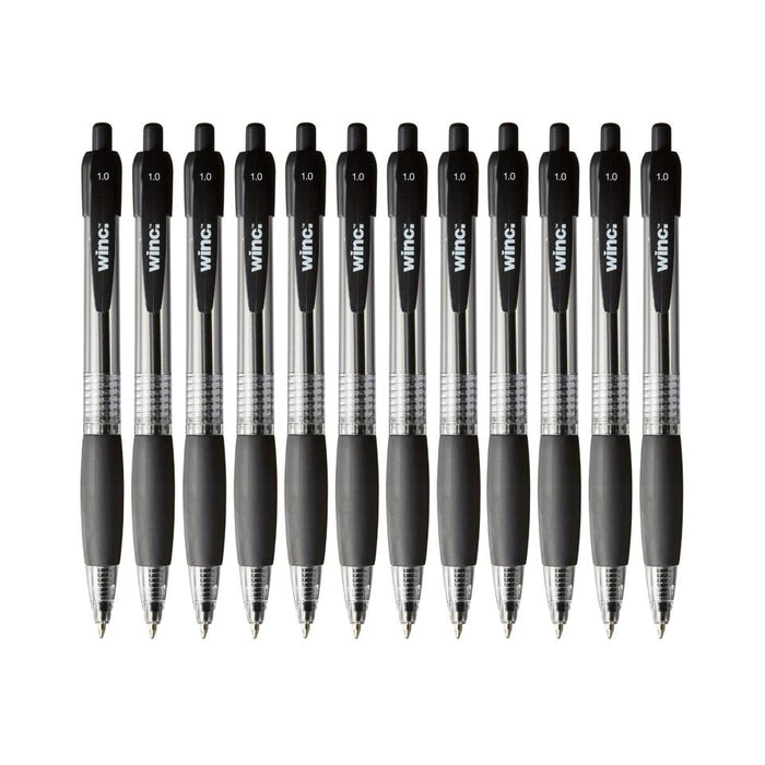 Winc Retractable Ballpoint Pen Medium 1.0mm Black Box 12