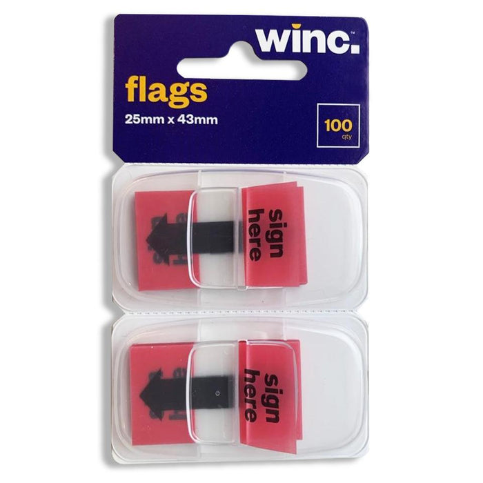 Winc Flags Sign Here 25 x 43mm Red Pack 100