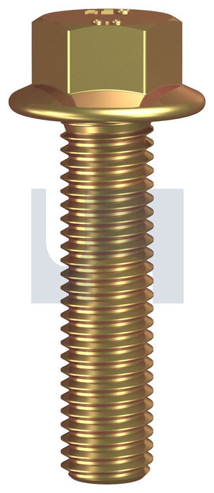 FLANGED HEX BOLT NO SERR AF10 ZINC YELLOW PASSIVATE JIS B1189 Type 2 / CLASS 8.8 M6 20 (100PK)