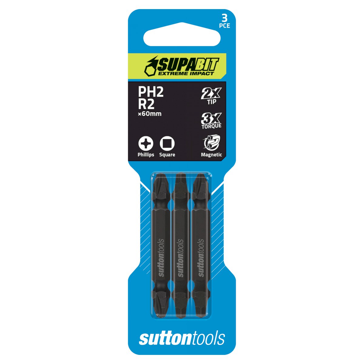 SCREWDRIVER BIT S125 PHIL/ROB PH2/R2 60MM D/END 3PK SUPABIT SUTTON ...