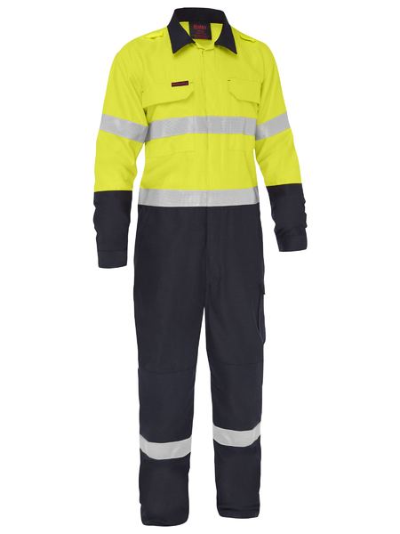 Apex 185/240 Taped Hi Vis FR Ripstop Vented Coverall Yellow/Navy