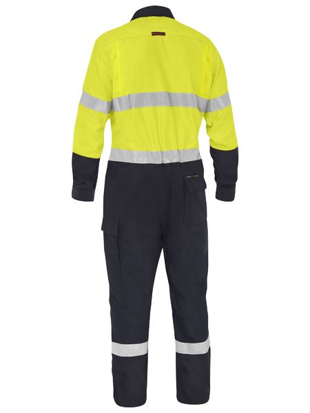 Apex 185/240 Taped Hi Vis FR Ripstop Vented Coverall Yellow/Navy