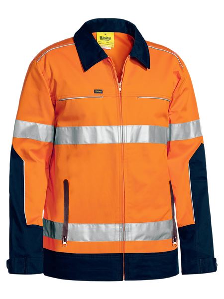 Taped Hi Vis Drill Jacket with Liquid Repellent finish Orange/Navy