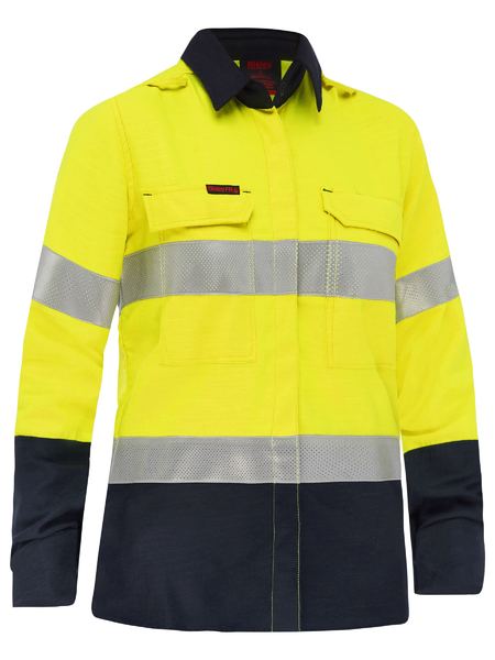 Apex 160 Women's Taped Hi Vis FR Ripstop Vented Shirt Yellow/Navy