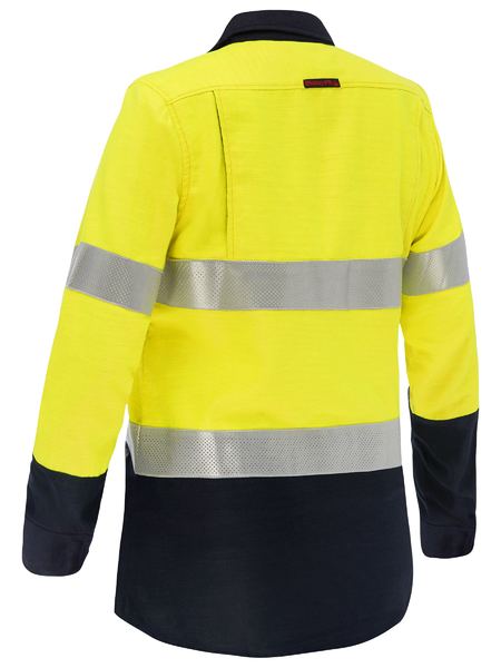 Apex 160 Women's Taped Hi Vis FR Ripstop Vented Shirt Yellow/Navy