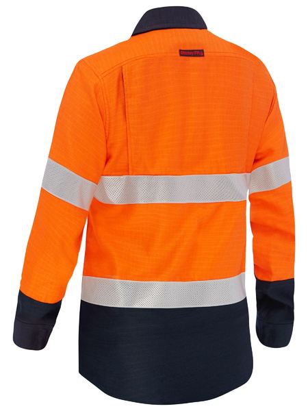 Apex 160 Women's Taped Hi Vis FR Ripstop Vented Shirt Orange/Navy