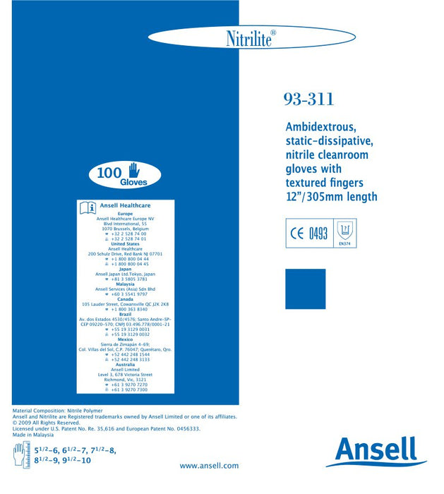 Nitrilite® 93-311 Nitrile Cleanroom Glove Natural (100 Piece)